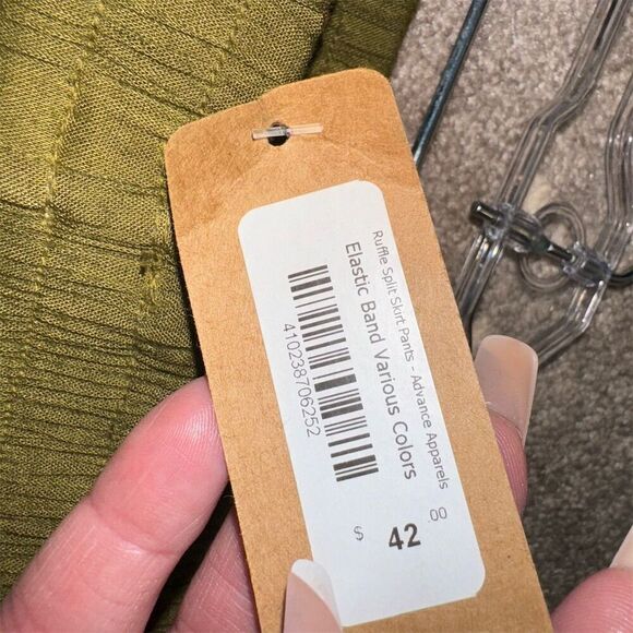 Henna store Green Wide-Leg Ruffle Split Skirt Pants Elastic Waistband O/S - Picture 13 of 16